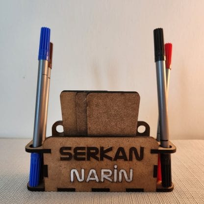 Kişiye Özel Ahşap Kalemlik ve Kartlık | 4mm MDF - Görsel 2